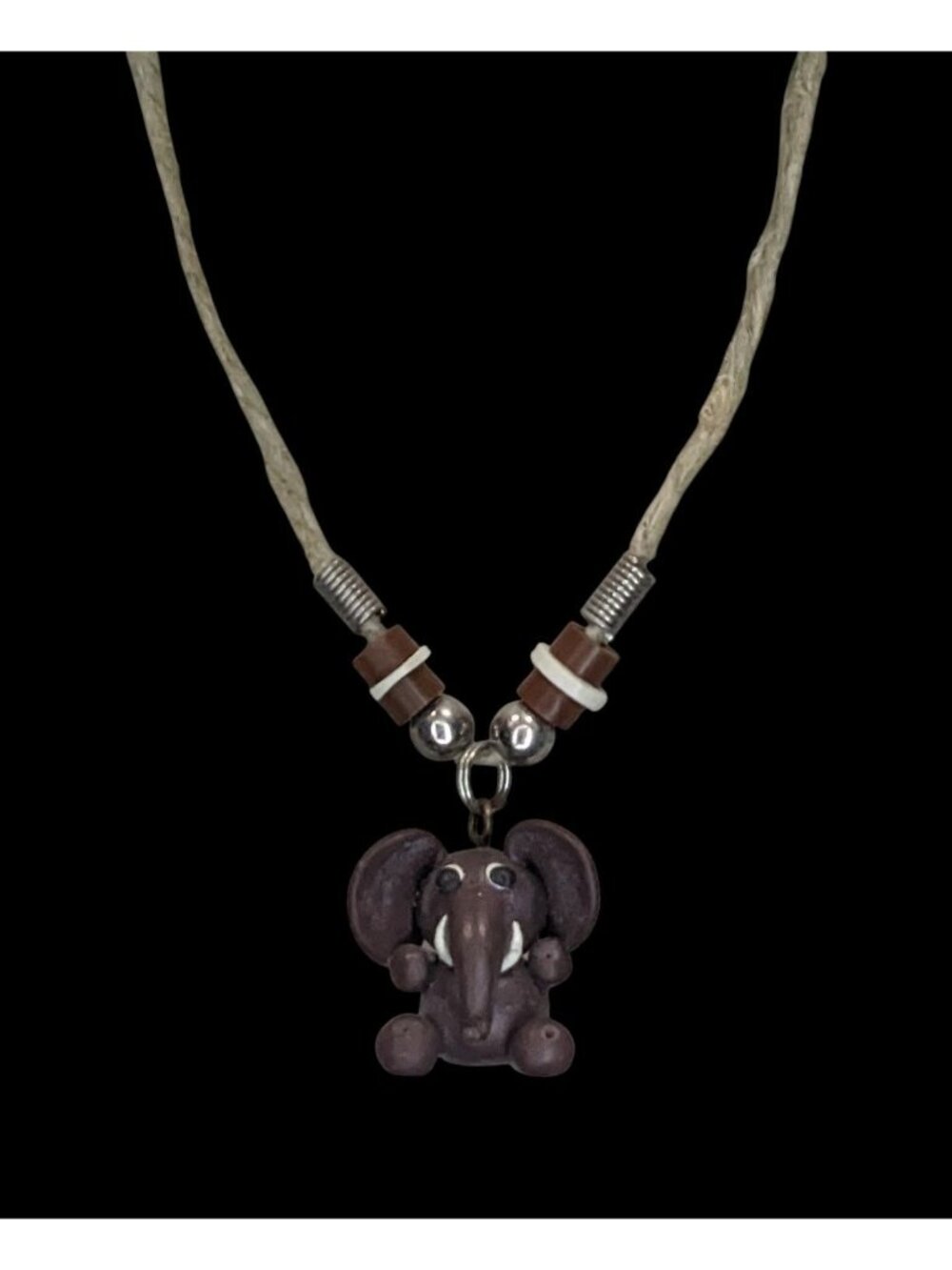 Boho Safari Handmade Elephant Pendant Beaded Cord Necklace